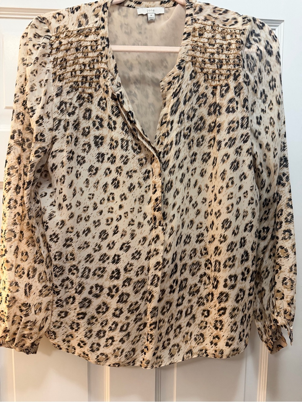 Joie Leopard-Print Long Sleeve Blouse - Cream/Black